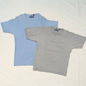 Point Zero Mens Ribbed Knit T-Shirt 2-Pack Blue Gray 100% Cotton XL